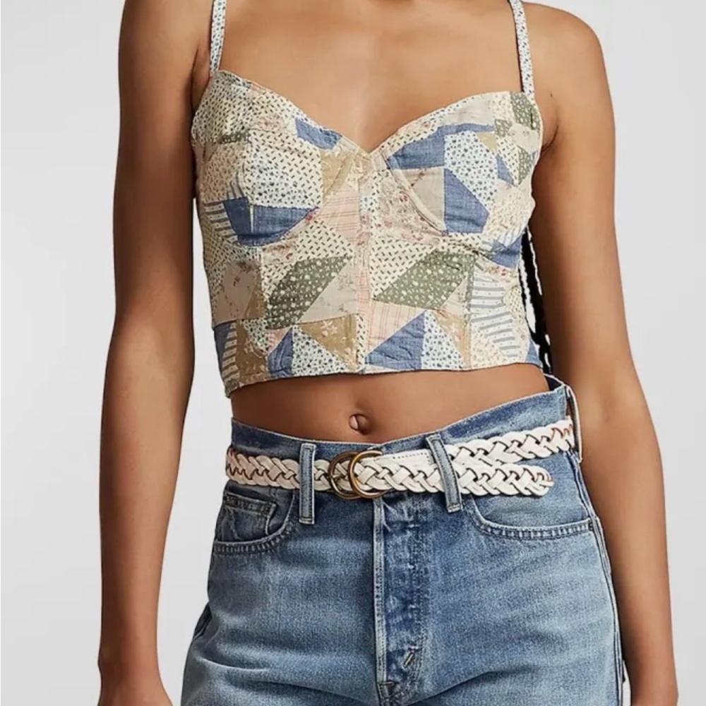 NEW Tags Polo Ralph Lauren Patchwork bustier crop SZ 6 Cotton MSRP $298 size
